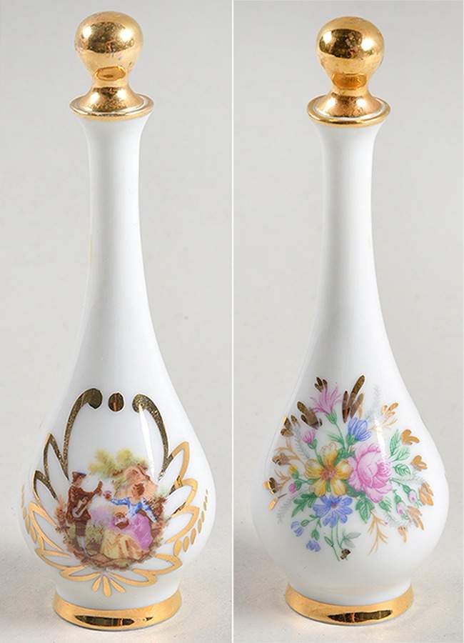 Limoges Miniature Figurines & Giftware Vase With Stopper-White With Flowers - No Box by Limoges-French-1