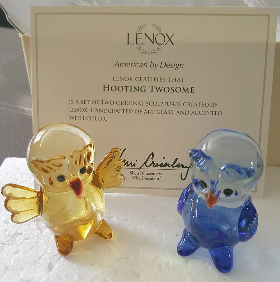 Lenox Art Glass Figurines Hooting Twosome - No Box by Lenox-1