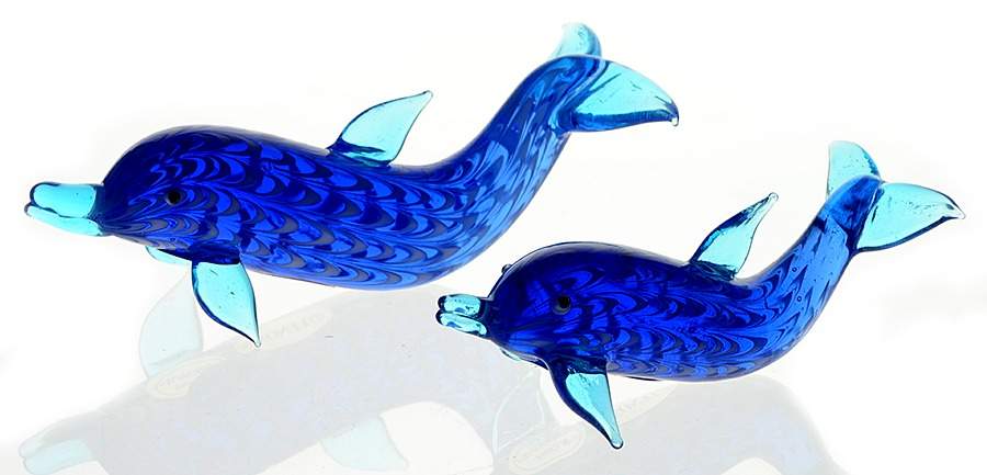 Lenox Art Glass Figurines Deep Blue Dolphins-Set Of 2 - Boxed by Lenox-1