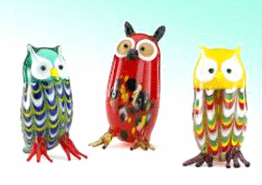 Lenox Art Glass Figurines Wise And Welcoming Owls Set Of 3 - No Box by Lenox-1