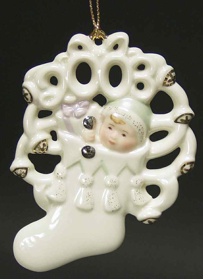 Baby's First Christmas-Filigree 2003 Caucasian Baby In Stocking - Boxed by Lenox-1