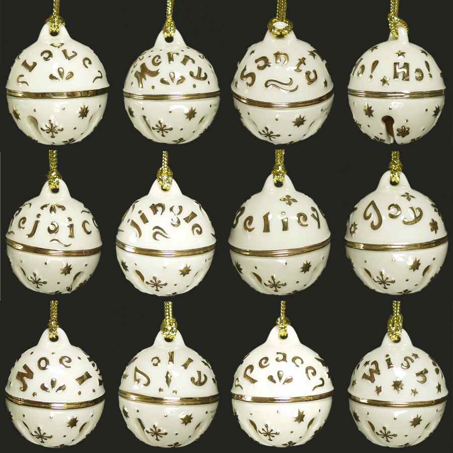 Jingle Bell Wishes Set Of 12 Jingle Bell Ornaments - With Box by Lenox-1