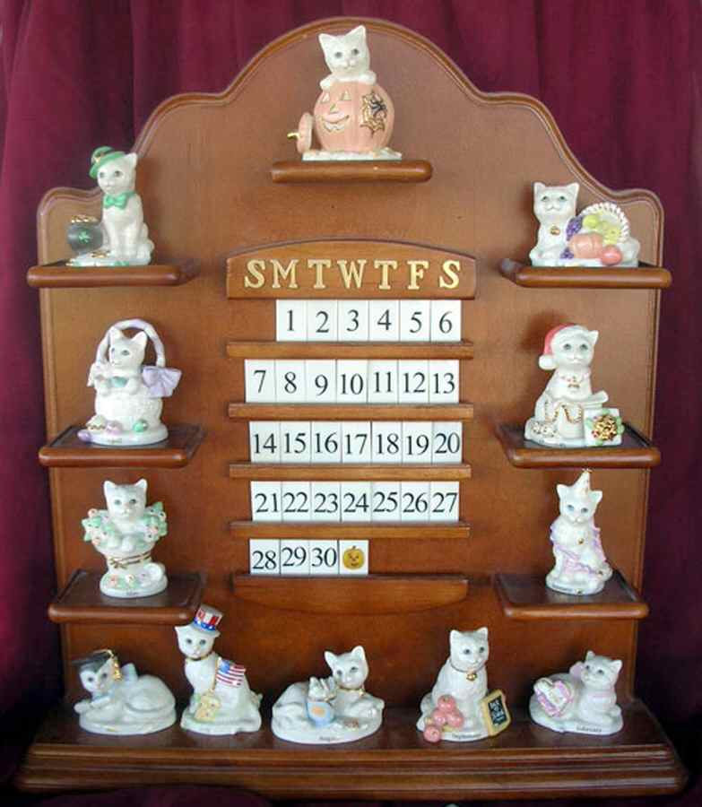 Playful Kittens Perpetual Calendar Display Shelf - Display Rack Wood by Lenox-1