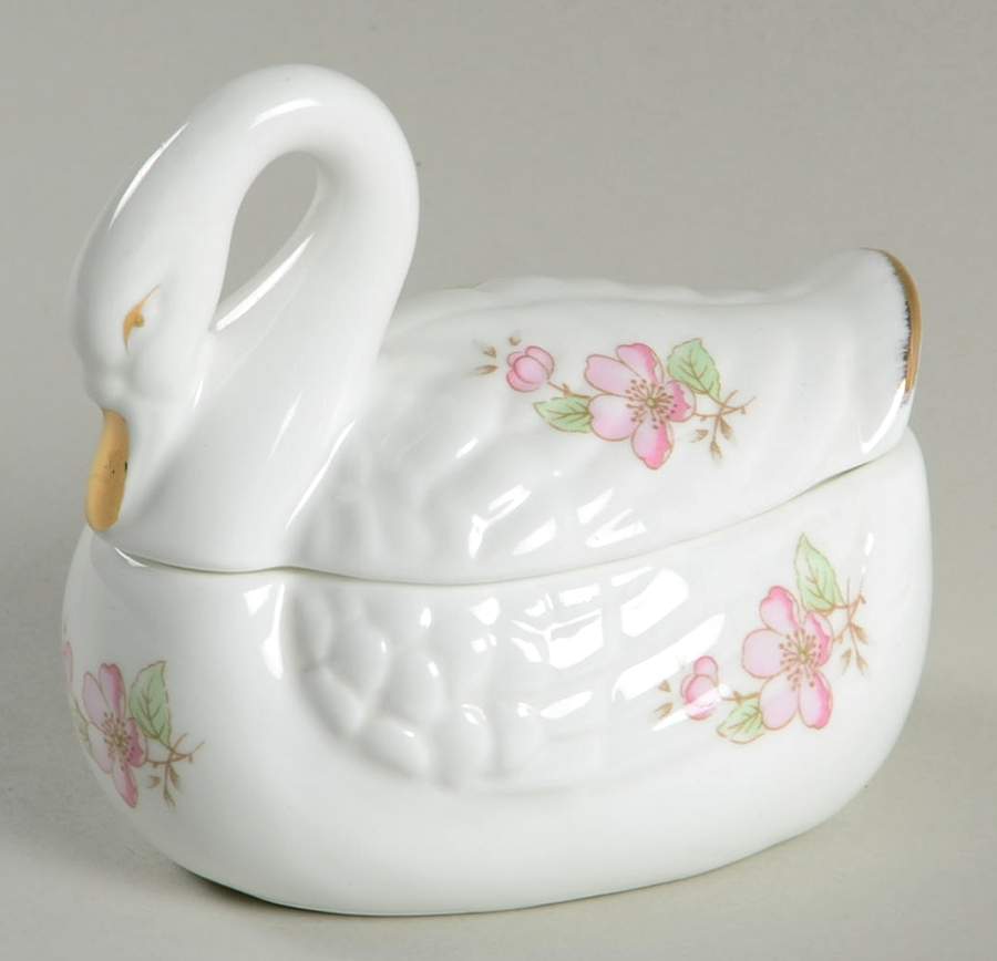 LEFton Giftware Swan Covered Box-Pink Flowers - No Box by Lefton-1