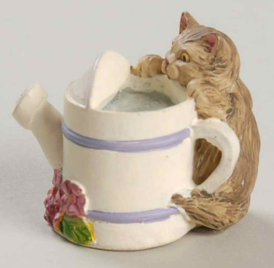 Victorian Parlor Kitten Thimbles Brown Tiger In Watering Can - No Box by Lenox-1