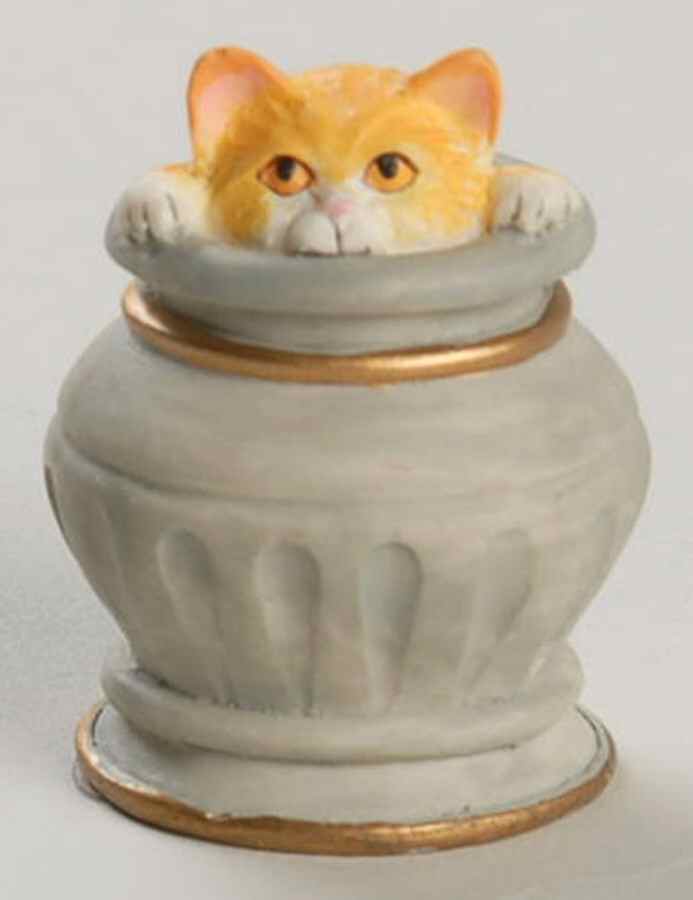 Victorian Parlor Kitten Thimbles Ginger & White In An Urn - Boxed by Lenox-1