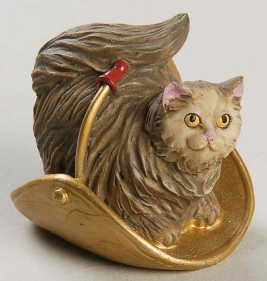Victorian Parlor Kitten Thimbles Maine Coon In A Log Holder - No Box by Lenox-1