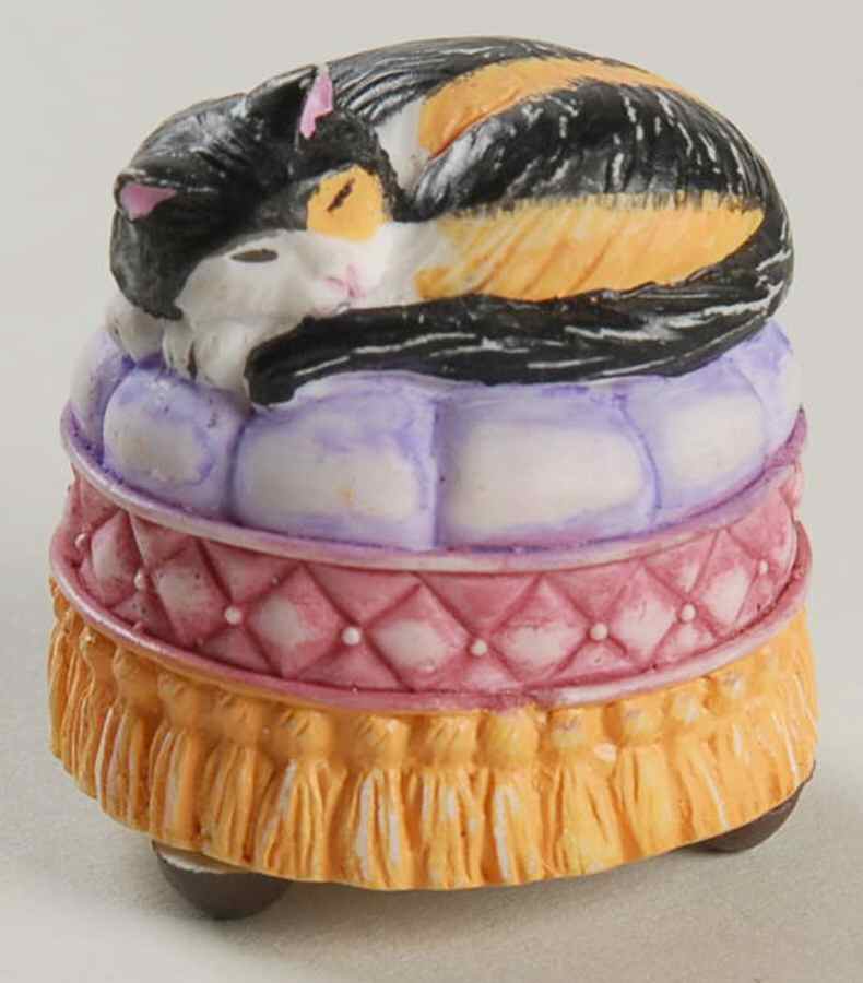 Victorian Parlor Kitten Thimbles Calico Asleep On Footstool - Boxed by Lenox-1