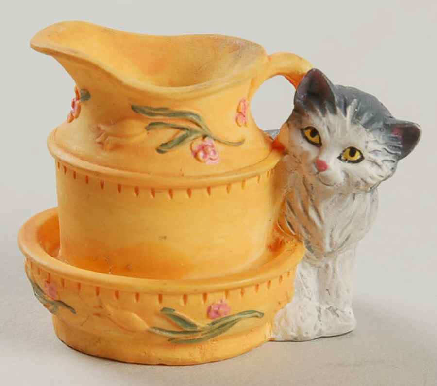 Victorian Parlor Kitten Thimbles Blue & White In Pitcher & Bowl - Boxed by Lenox-1