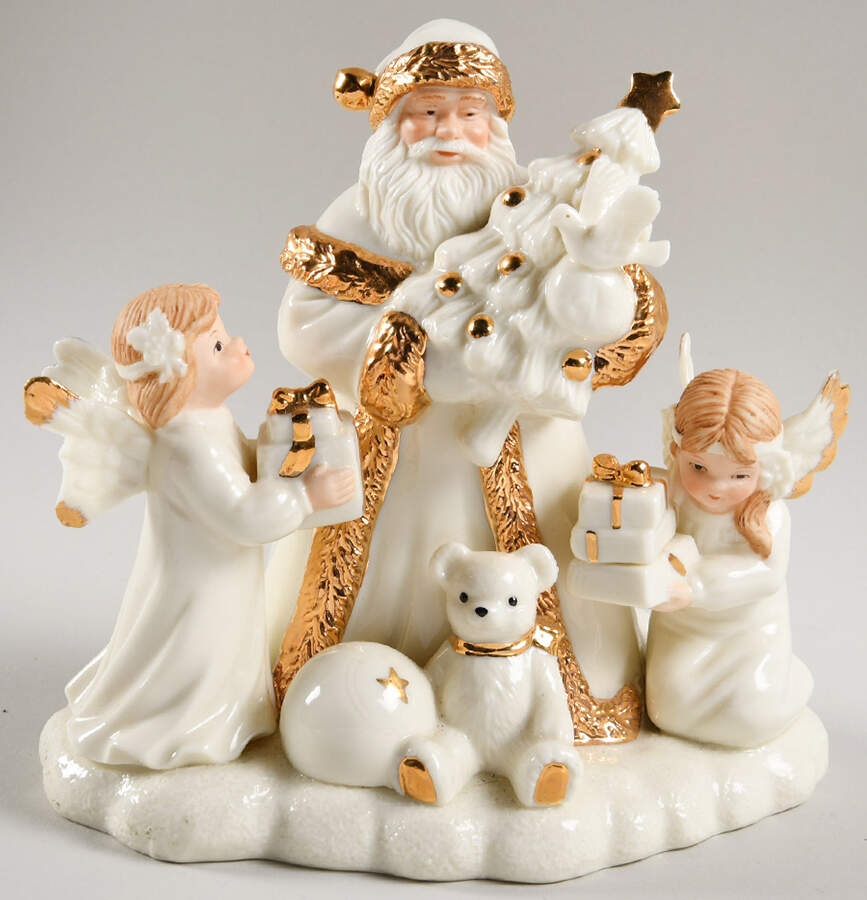 Christmas Musical Figurine Santa & Angels-Ivory & Gold - Boxed by Lefton-1