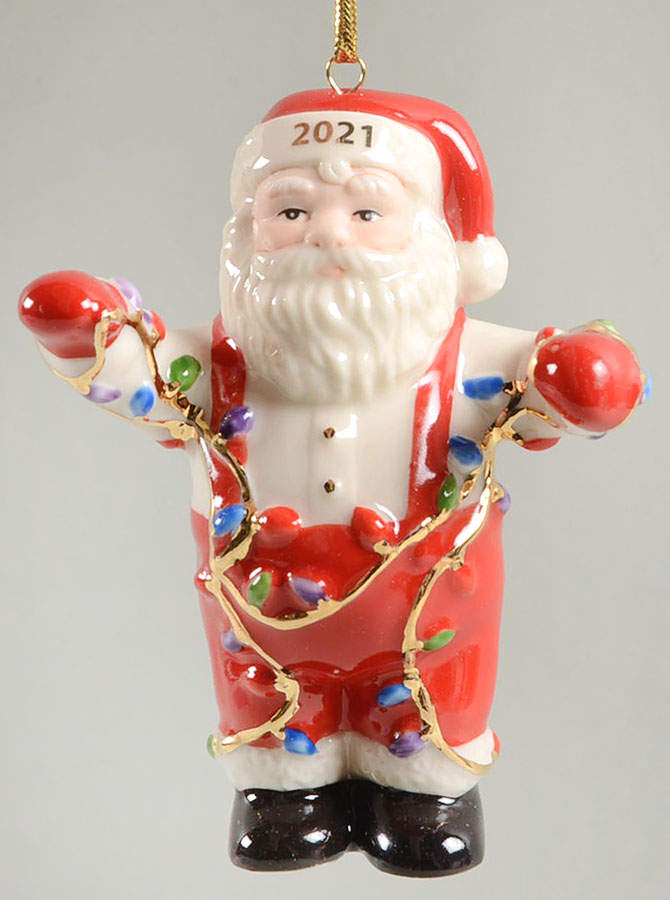 Annual Santa Ornament 2 Santa Stringing The Lights - Boxed by Lenox-1