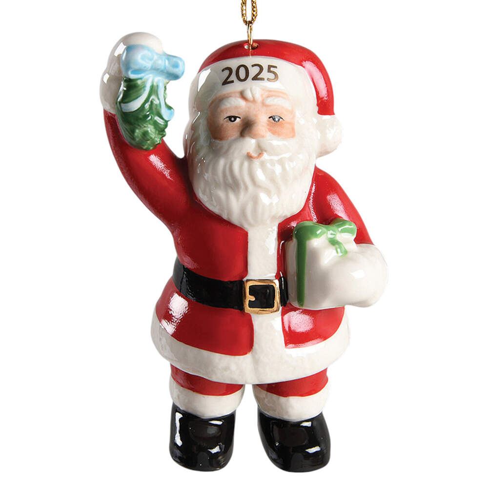 Annual Santa Ornament 2 Santa With Mistletoe - Boxed by Lenox-1