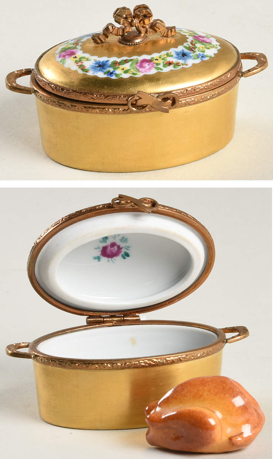La Seynie Limoges Boxes Gold Floral Pot W/ Turkey - No Box by La Seynie Limoges-1