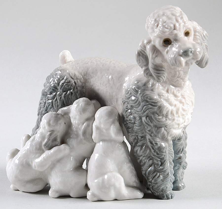Animals-Domestic Mother With Pups-Poodles-Gray - Boxed by Lladro-1