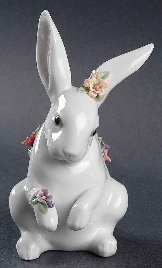 Animals-Domestic Sitting Bunny With Flowers - Boxed by Lladro-1