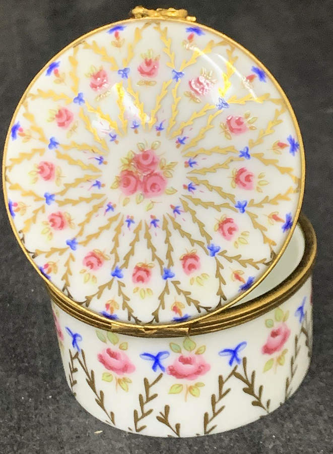 Limoges Castel Figurines Round Box-Red Roses Blue Bows - No Box by Limoges Castel-1
