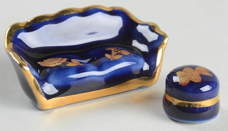 Limoges Castel Figurines Love Seat & Ottoman-Miniature - No Box by Limoges Castel-1