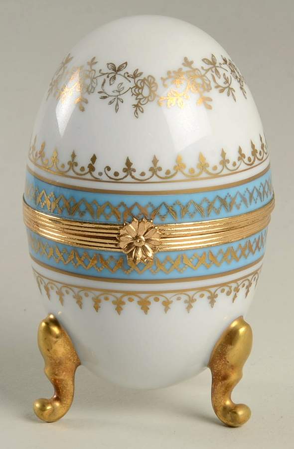 Limoges Castel Figurines White & Gold Egg Box - No Box by Limoges Castel-1