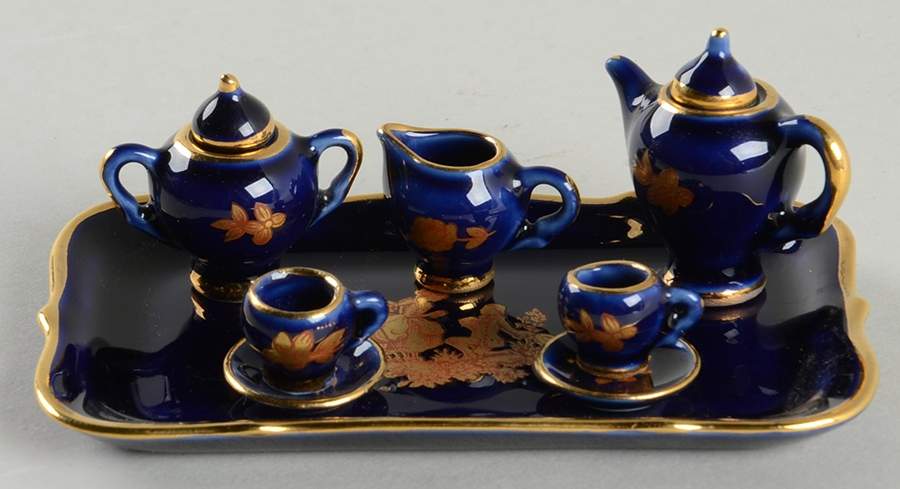Limoges Castel Figurines Mini 6 Pc Tea Set Cobalt/Gold - No Box by Limoges Castel-1