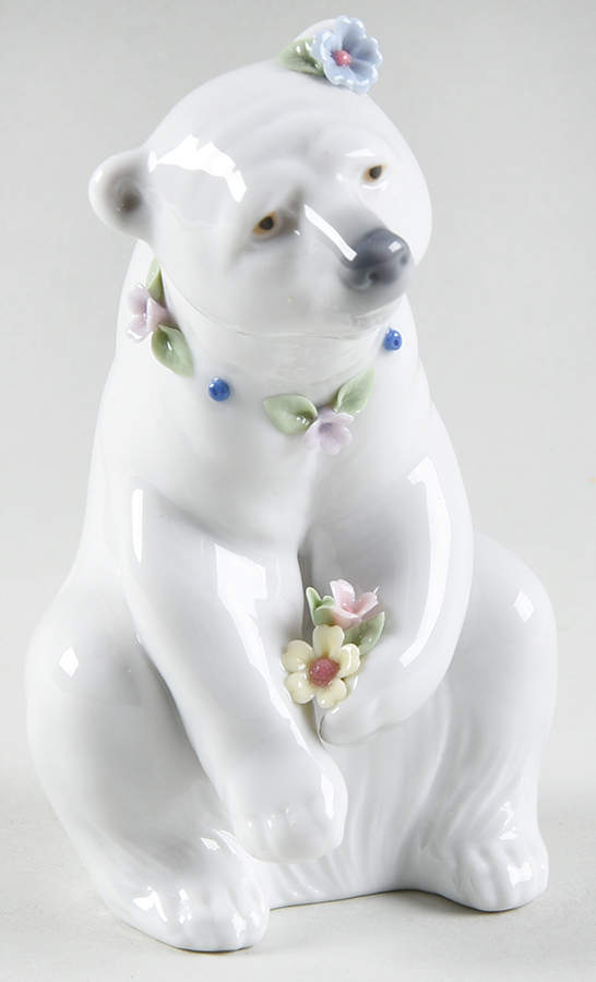 Animals-Wild Polar Bear Resting With Flowers - Boxed by Lladro-1