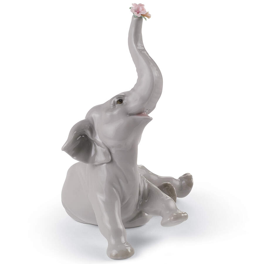 Animals-Wild Baby Elephant With Pink Flower - Boxed by Lladro-1
