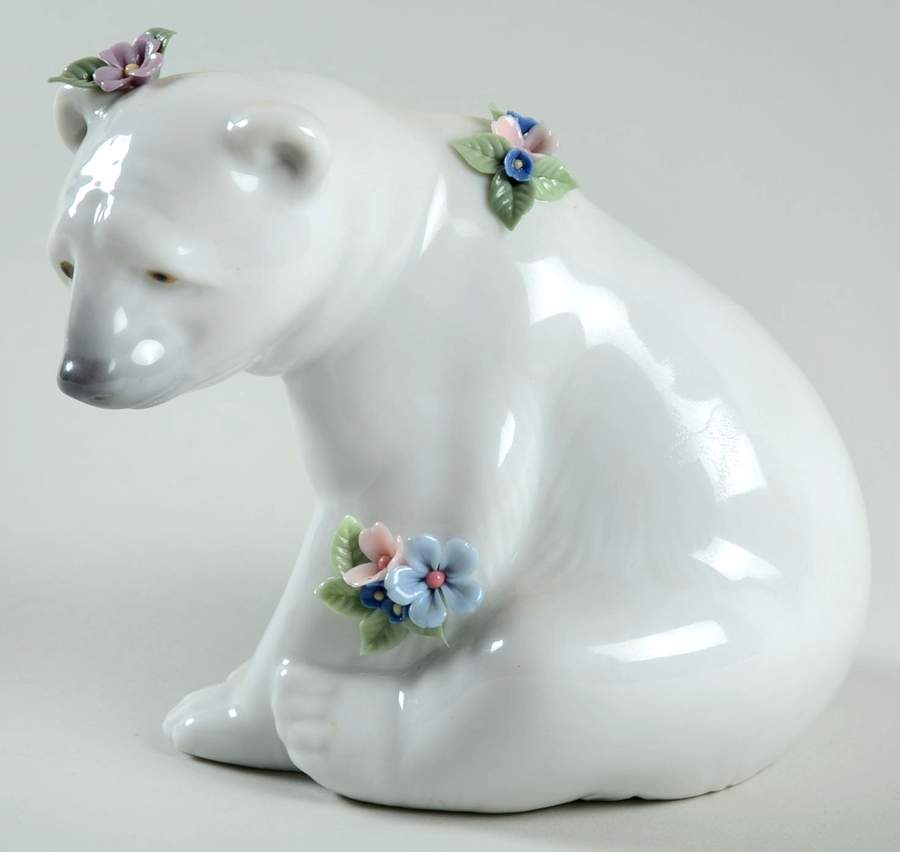 Animals-Wild Polar Bear Seated With Flowers - Boxed by Lladro-1