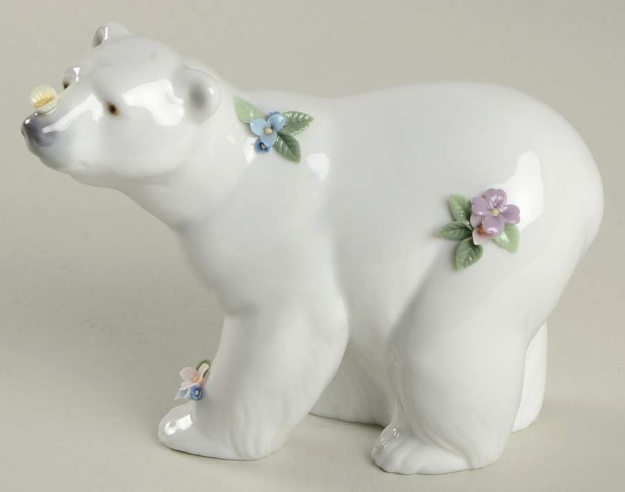 Animals-Wild Attentive Polar Bear With Flowers - Boxed by Lladro-1
