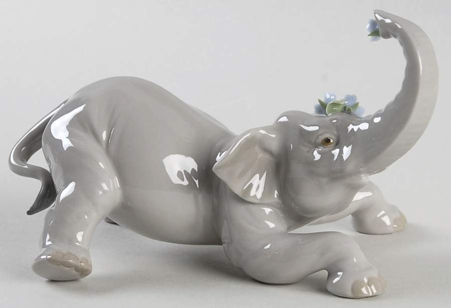 Animals-Wild Baby Elephant With Blue Flower - Boxed by Lladro-1