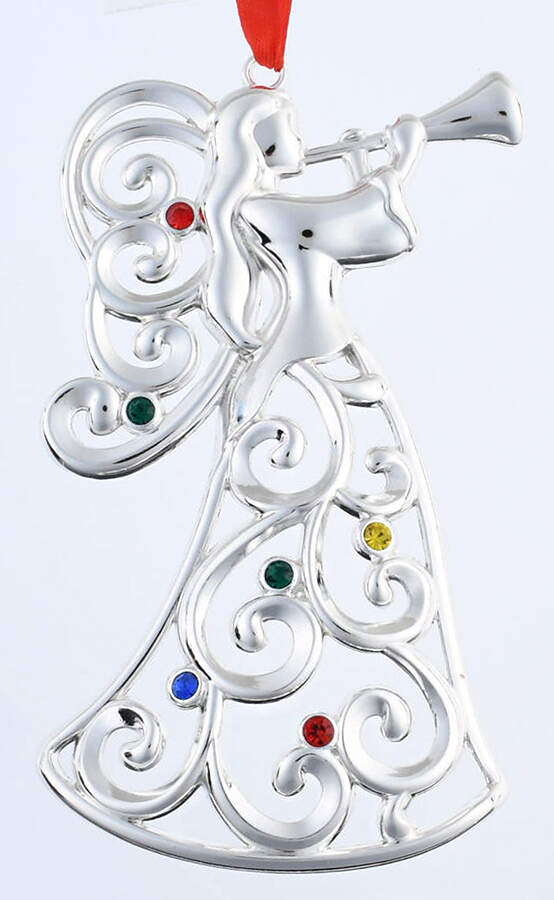 Sparkle and Scroll Multi-Crystal Angel With Horn-Multi-Colored Crystals - Boxed by Lenox-1