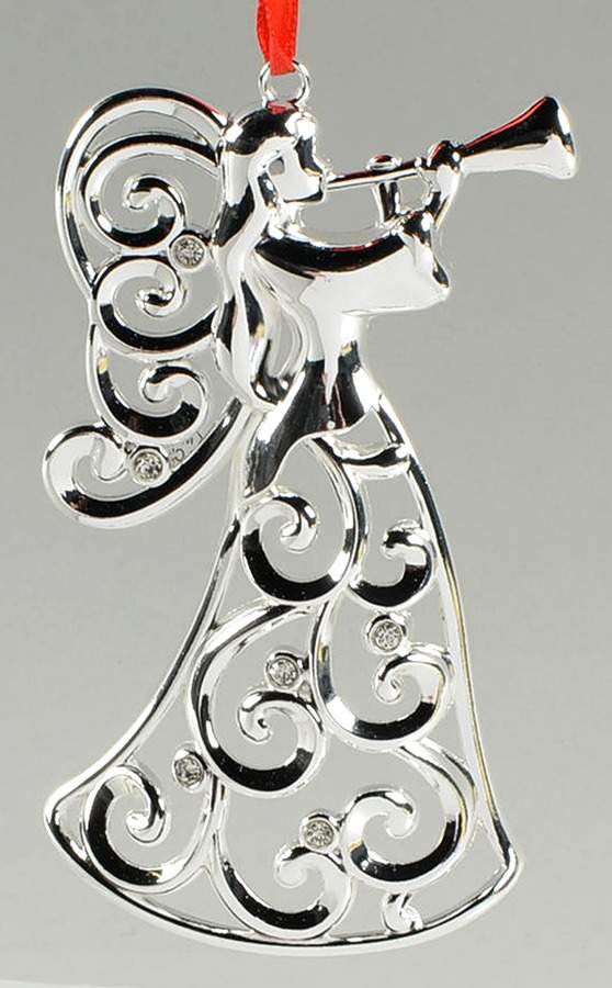 Sparkle and Scroll Multi-Crystal Angel With Horn-Clear Crystals - Boxed by Lenox-1