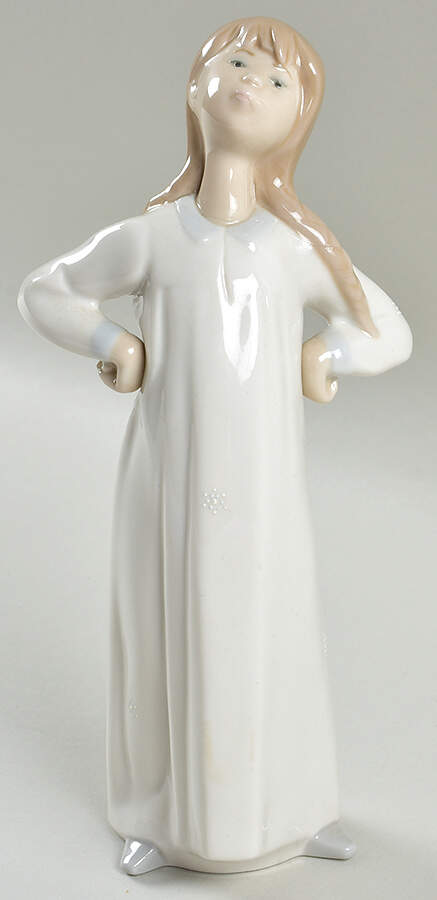 Children in Nightshirts Girl Stretching-White Dots - No Box by Lladro-1