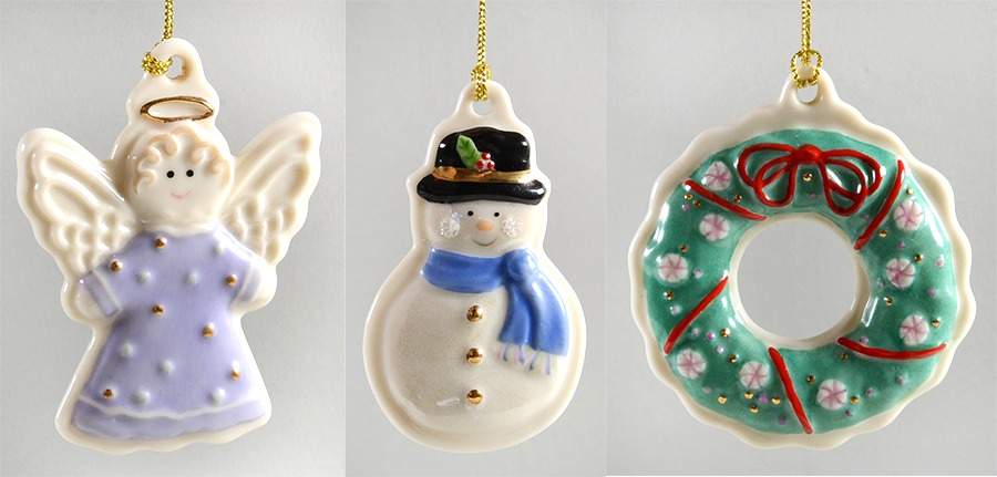 Sugar Cookie Ornaments Set Of 3 Angel, Wreath, Snowman - No Box by Lenox-1