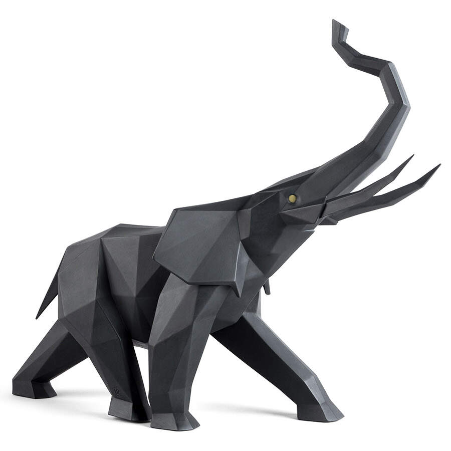 Origami Collection Elephant (Black Matte) - Boxed by Lladro-1
