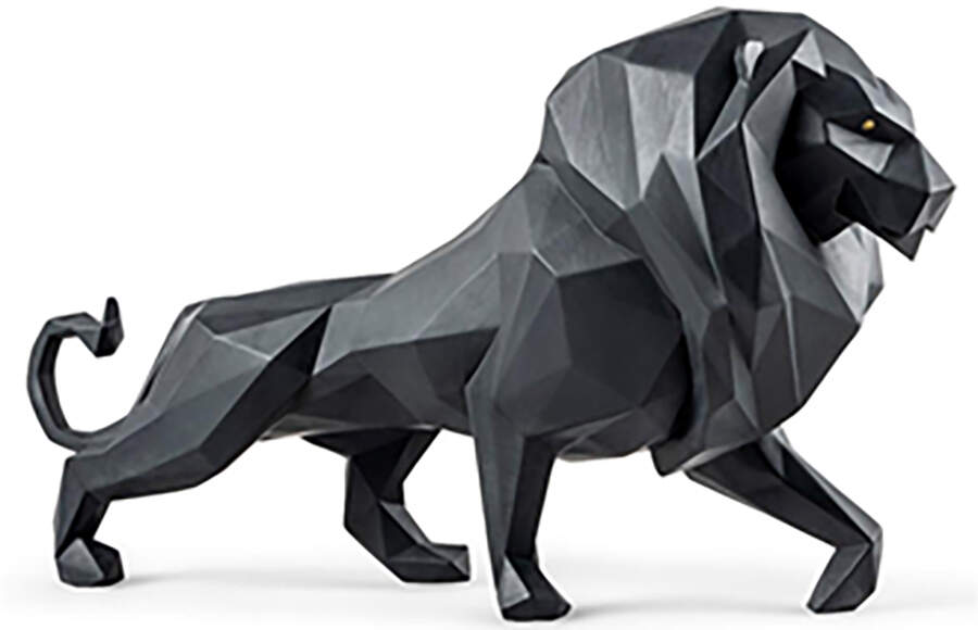 Origami Collection Lion - Matte Black - Boxed by Lladro-1