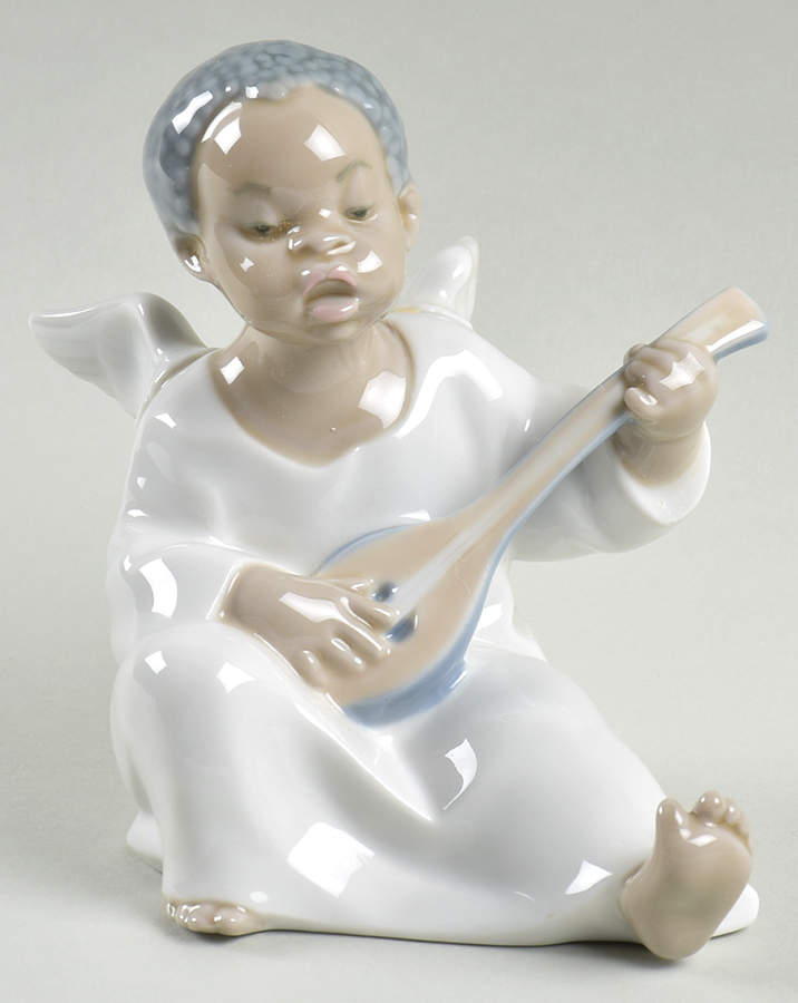 Little Angels in White Angel With Mandolin-Black  - Boxed by Lladro-1