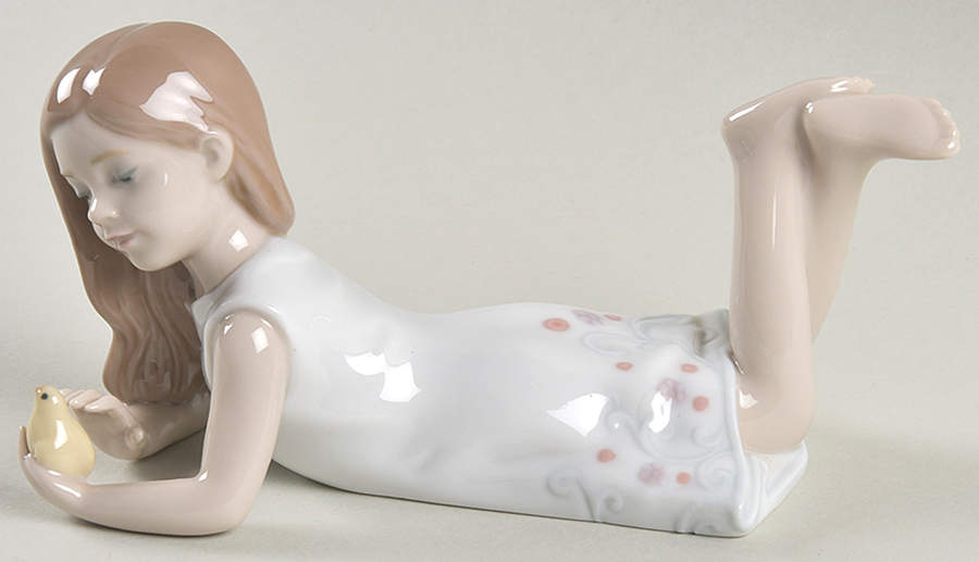 Children with Animals Sweet Chicks-Girl With Baby Chick - No Box by Lladro-1