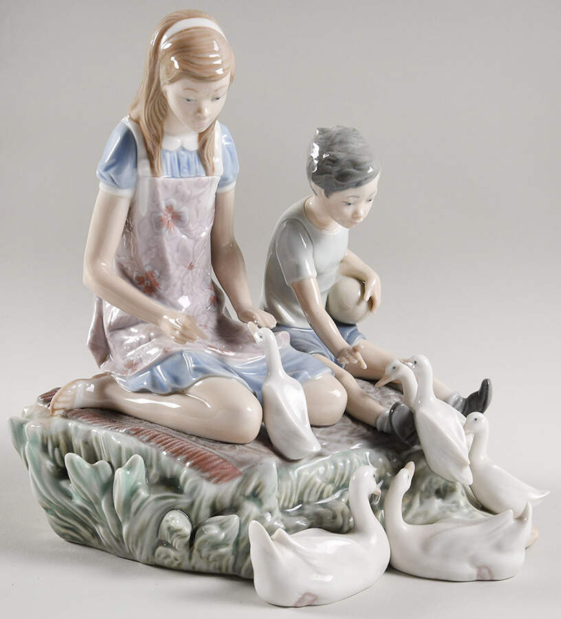 Children with Animals Playing With Ducks At Pond - Boxed by Lladro-1