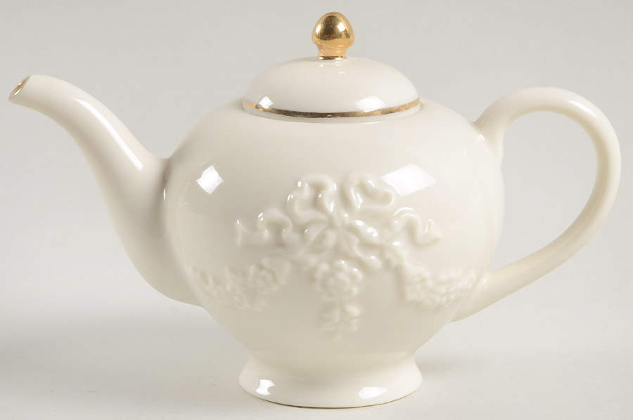 Vintage Miniature Teapot Collection Embossed Flower & Ribbon Teapot - No Box by Lenox-1