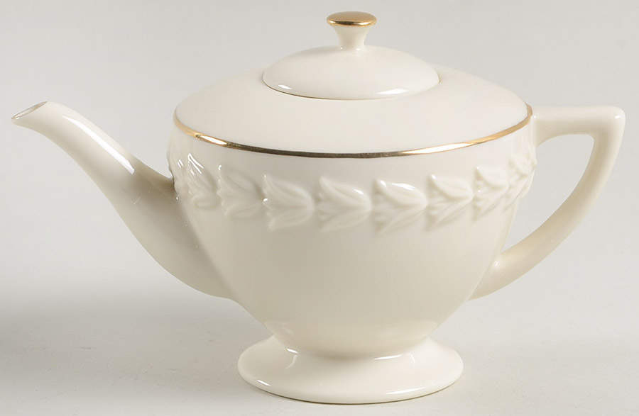Vintage Miniature Teapot Collection Embossed Tulips Border Teapot - No Box by Lenox-1