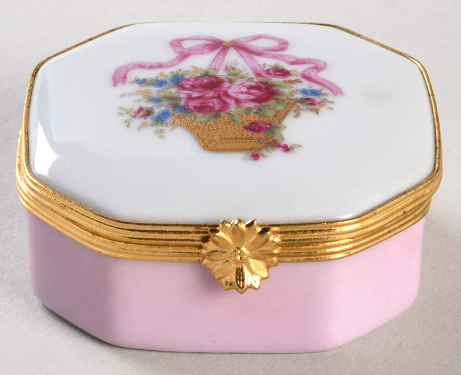 Limoges Boxes Pink Octagonal Box-Rose Basket - No Box by Limoges Castel-1