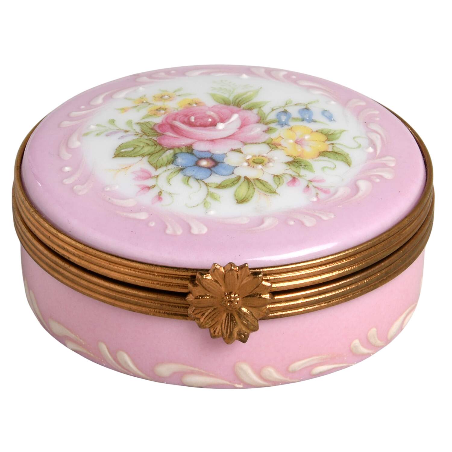 Limoges Boxes Pink Floral Round Box - No Box by Limoges Castel-1