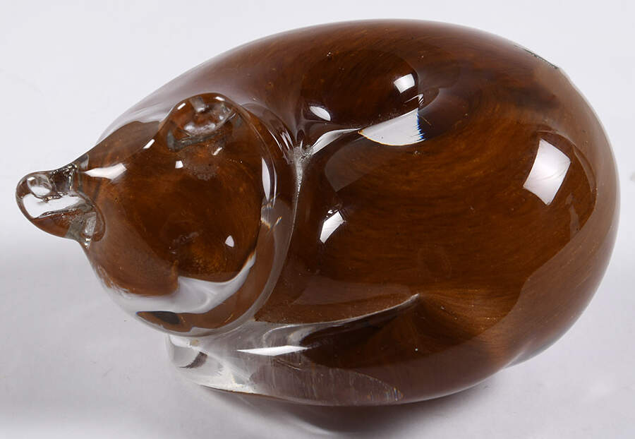 Art Glass Figurines Cat At Rest - Brown - No Box by Langham Glass-1