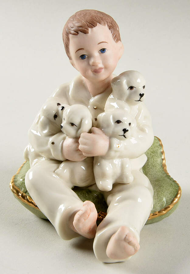 Fireplace Collection Boy Holding Dogs - No Box by Lenox-1