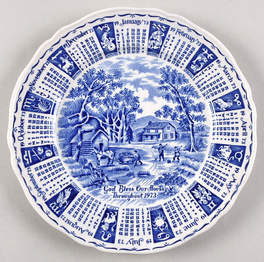 God Bless Our House Calender Plate 1973-Blue - No Box by Alfred Meakin-1