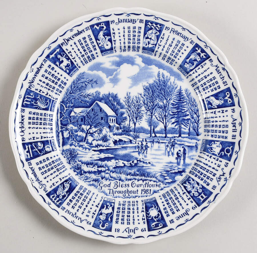 God Bless Our House Calender Plate 1981-Blue - No Box by Alfred Meakin-1