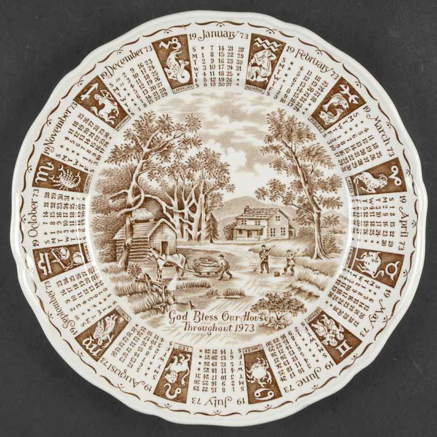 God Bless Our House Calender Plate 1973-Brown - No Box by Alfred Meakin-1