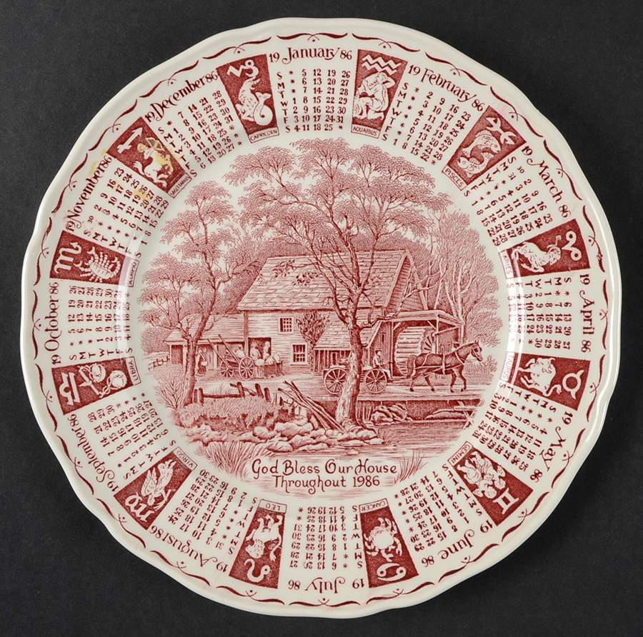 God Bless Our House Calender Plate 1986-Red - No Box by Alfred Meakin-1