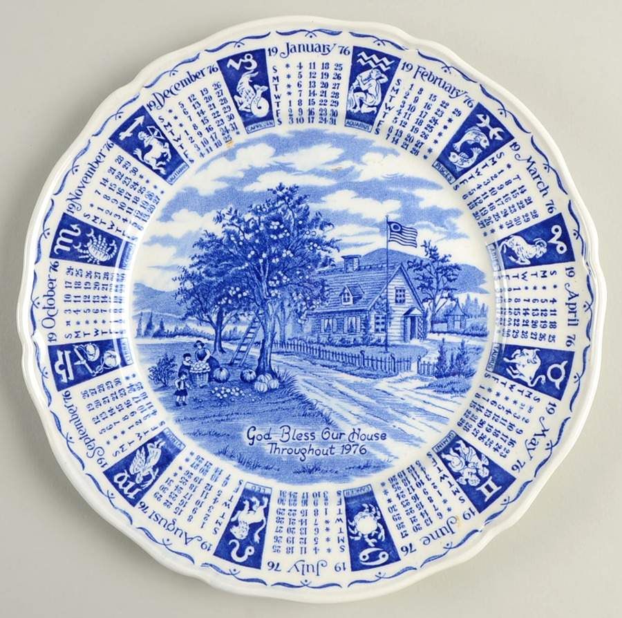 God Bless Our House Calender Plate 1976-Blue - No Box by Alfred Meakin-1