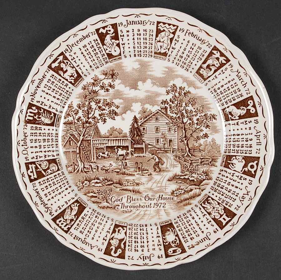 God Bless Our House Calender Plate 1972-Brown - No Box by Alfred Meakin-1
