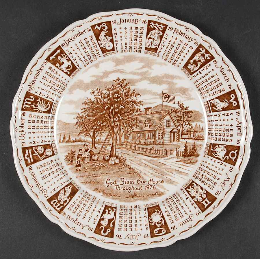 God Bless Our House Calender Plate 1976-Brown - No Box by Alfred Meakin-1